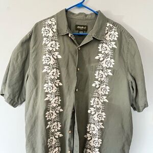 Men’s Green Floral Hawaiian linen Button-Up Shirt tall XL